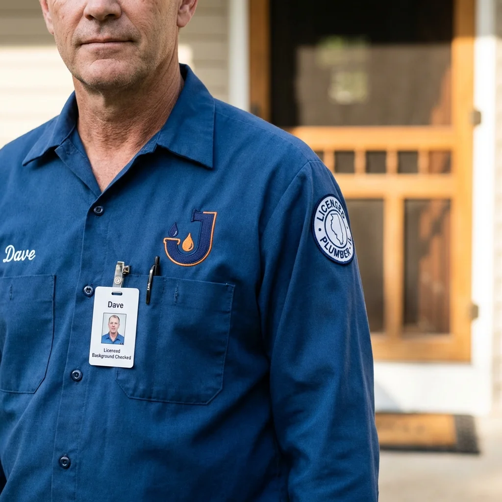 Licensed plumber showing ID badge in Nanty Glo, PA