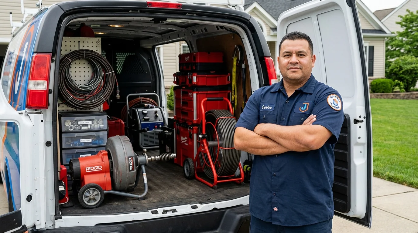 Professional drain cleaning equipment and Johns Plumbing LLC plumber in Nanty Glo