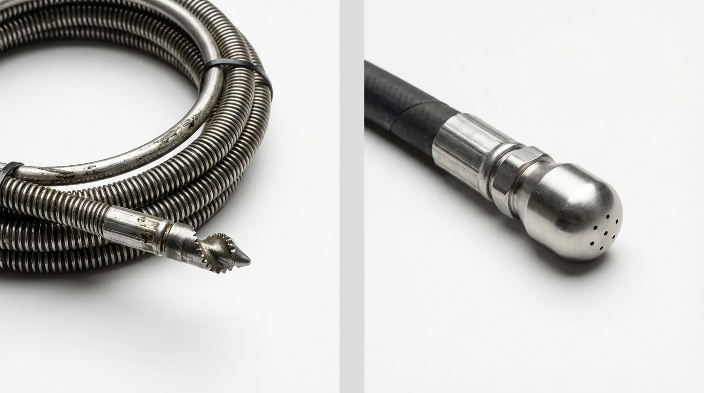 Drain snake cable and hydro jetting nozzle used for drain cleaning in Nanty Glo, PA