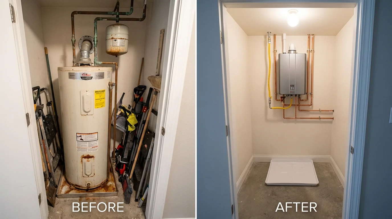 Tank water heater versus wall-mounted tankless unit comparison for Nanty Glo, PA homeowners