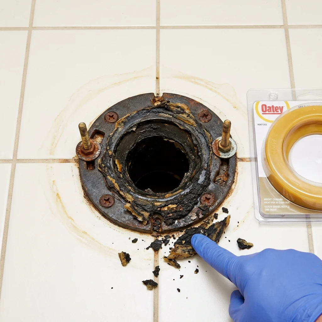 Failed wax ring showing water seepage at the base of a toilet in a Nanty Glo, PA home