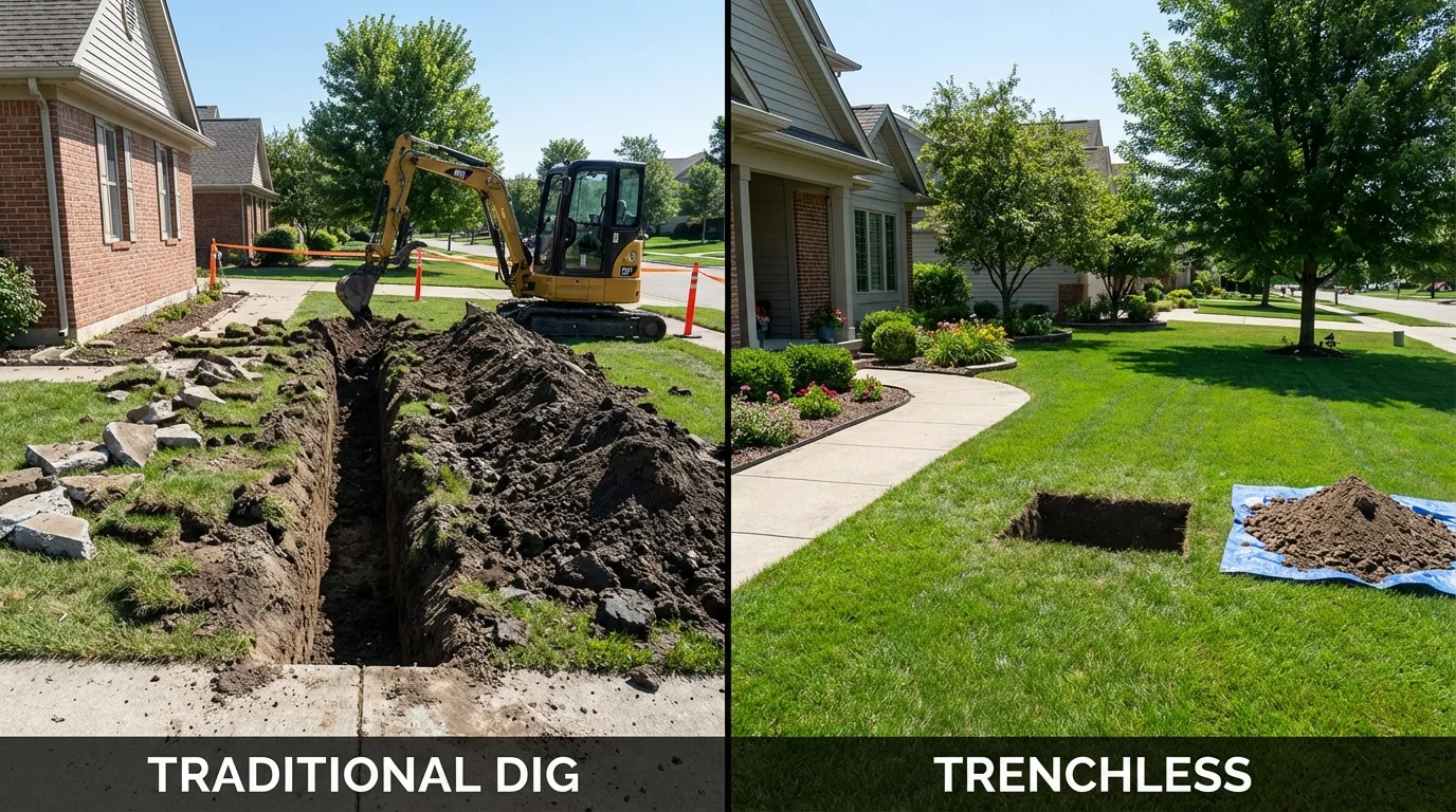 Trenchless sewer repair with minimal yard damage versus traditional excavation in Nanty Glo, PA